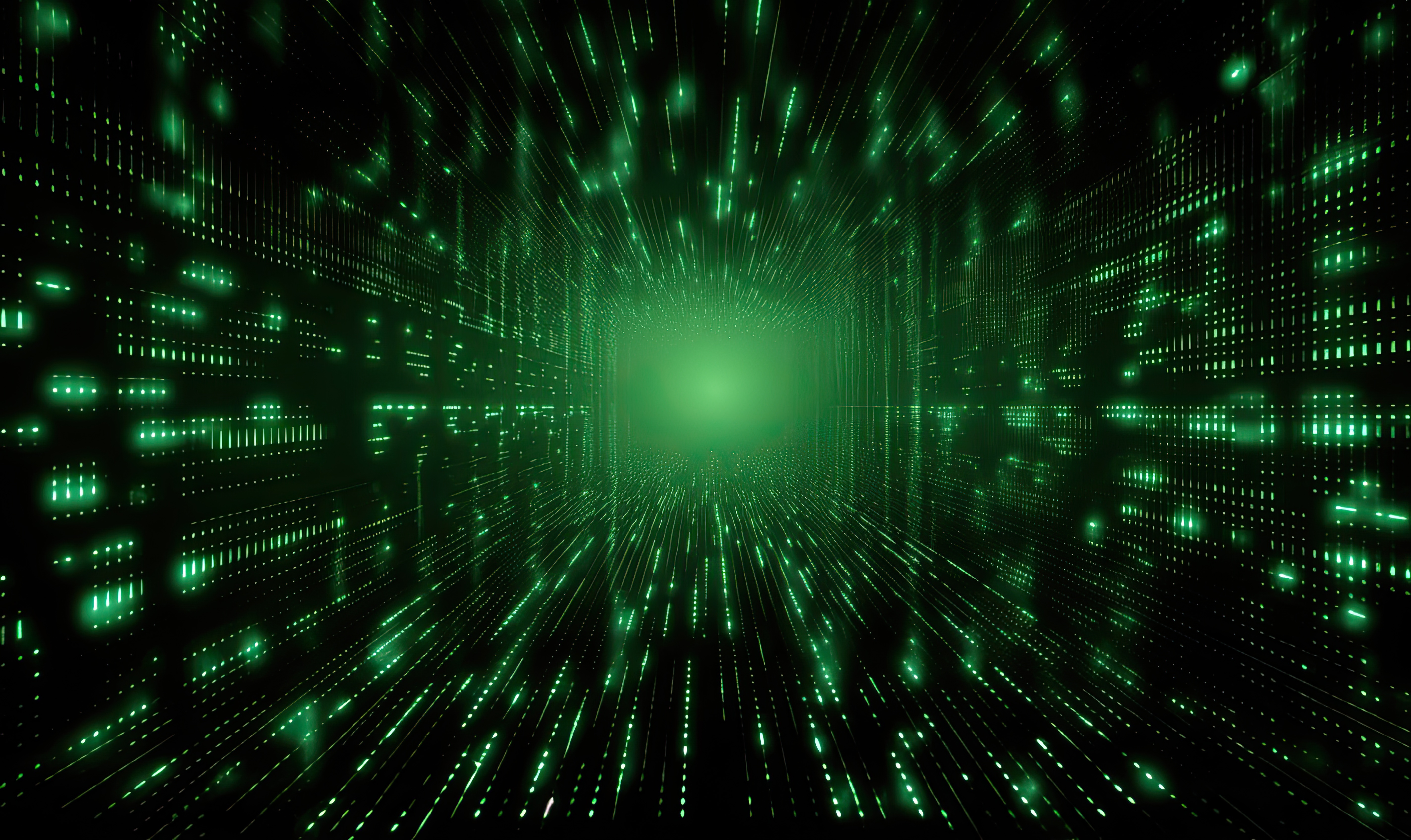 Binary matrix 1 0 bits green abstract background, generative AI