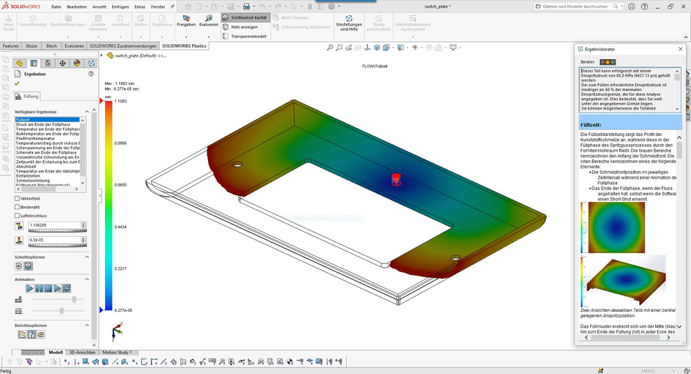 Analysewerkzeug für Teilekonstrukteure mit SOLIDWORKS Plastics-Standard Analysewerkzeug für Teilekonstrukteure mit SOLIDWORKS Plastics-Standard