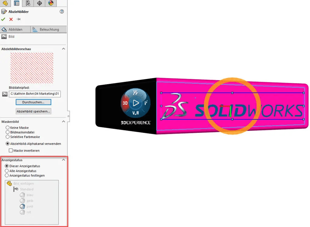 SOLIDWORKS Abziehbild Anzeigestatus SOLIDWORKS Abziehbild Anzeigestatus