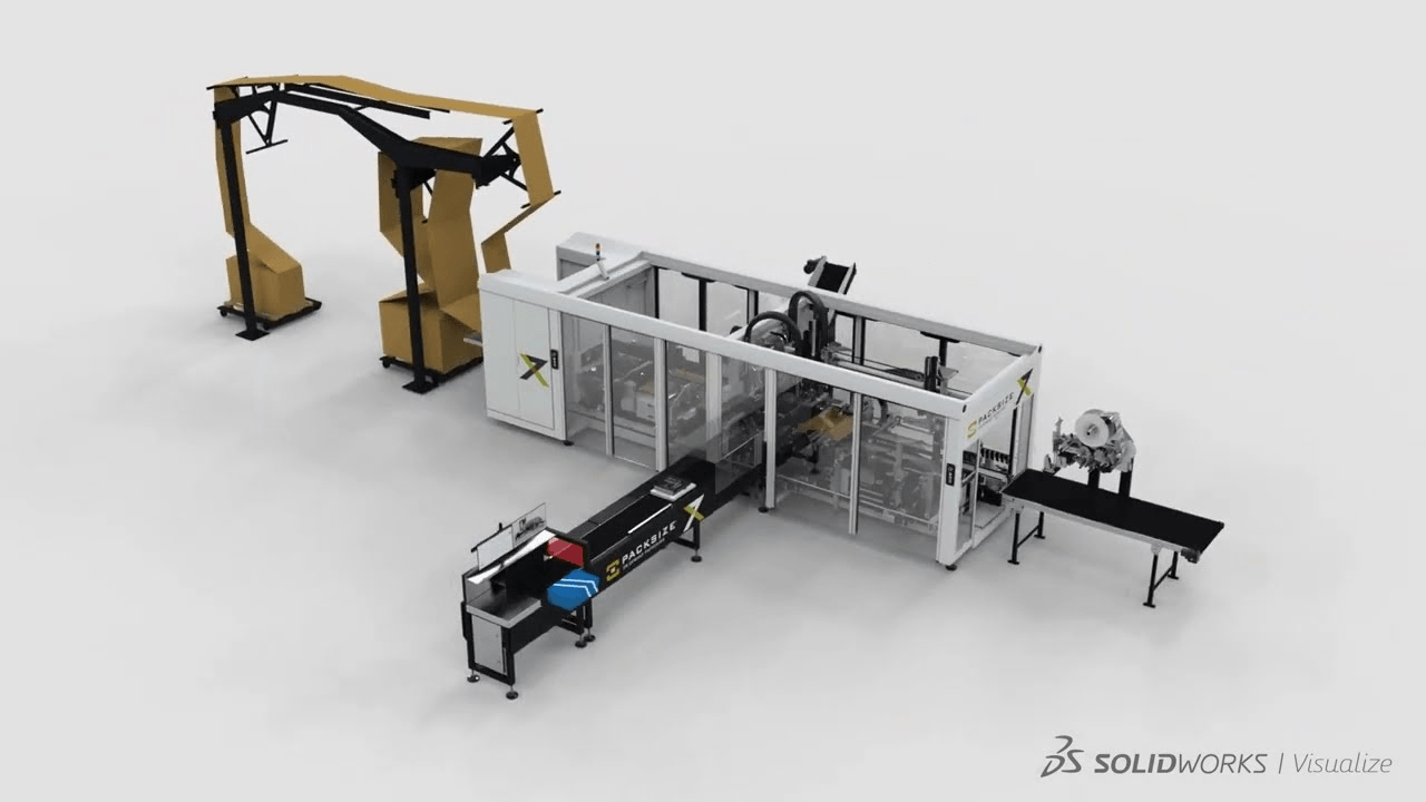 Animation Verpackungsmaschine SOLIDWORKS Visualize 3D-Animation einer Verpackungsmaschine in SOLIDWORKS Visualize