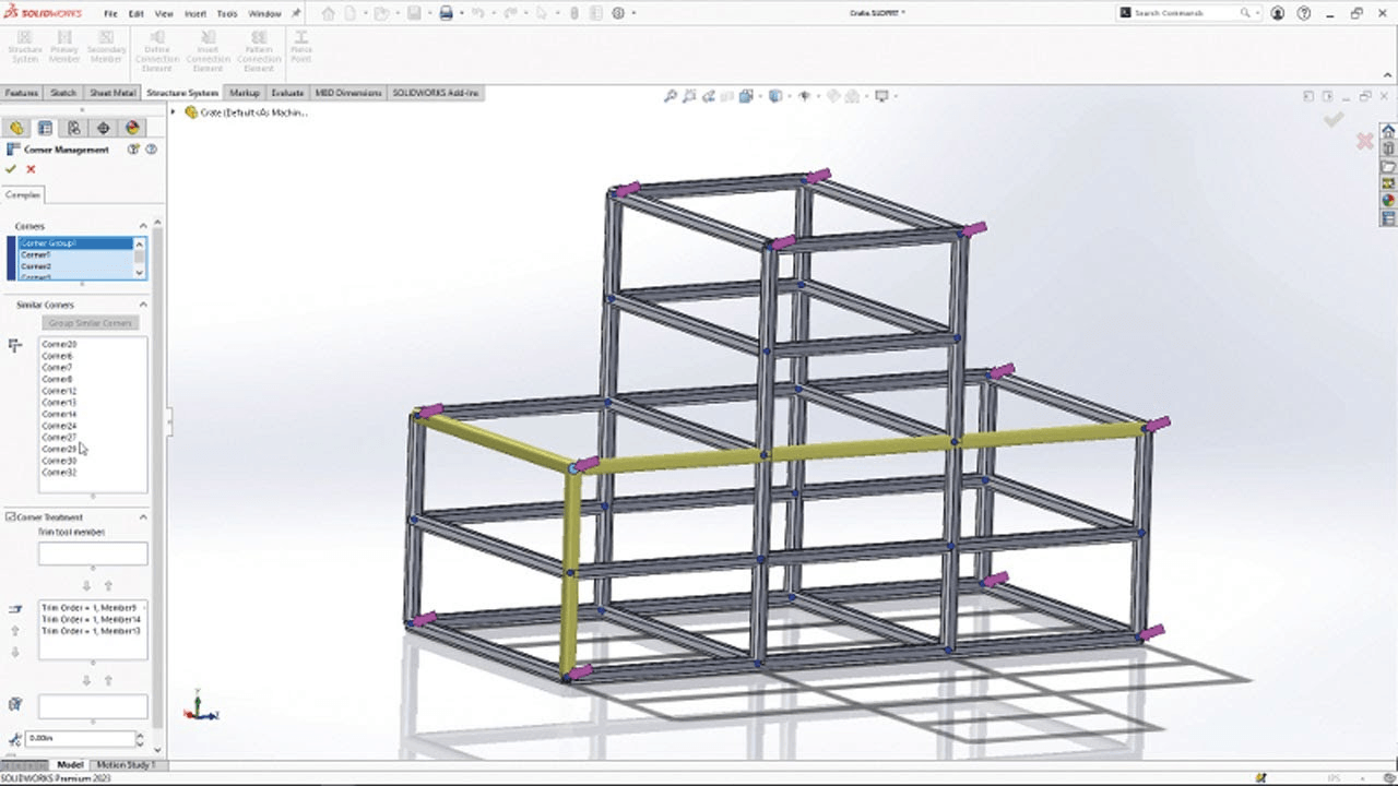 Beispiel einer Blechkonstruktion in SOLIDWORKS 3D-CAD 3D-Modell einer Blechkonstruktion erstellt mit SOLIDWORKS CAD
