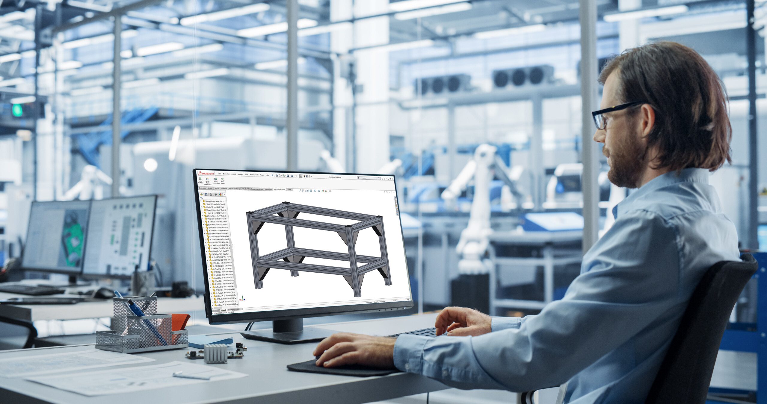 Person nutzt AluFrame Assistant am CAD-Arbeitsplatz