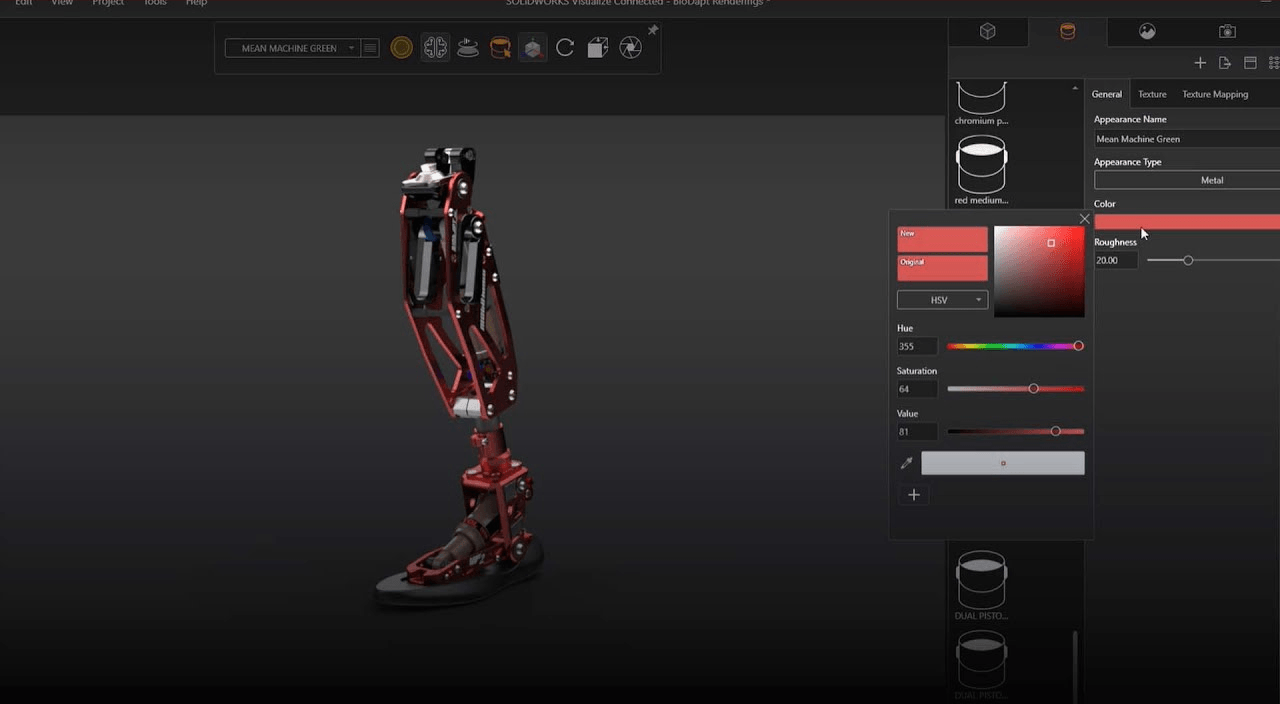 Prothese mit SOLIDWORKS Visualize dargestellt Visualisierung einer Prothese in SOLIDWORKS Visualize