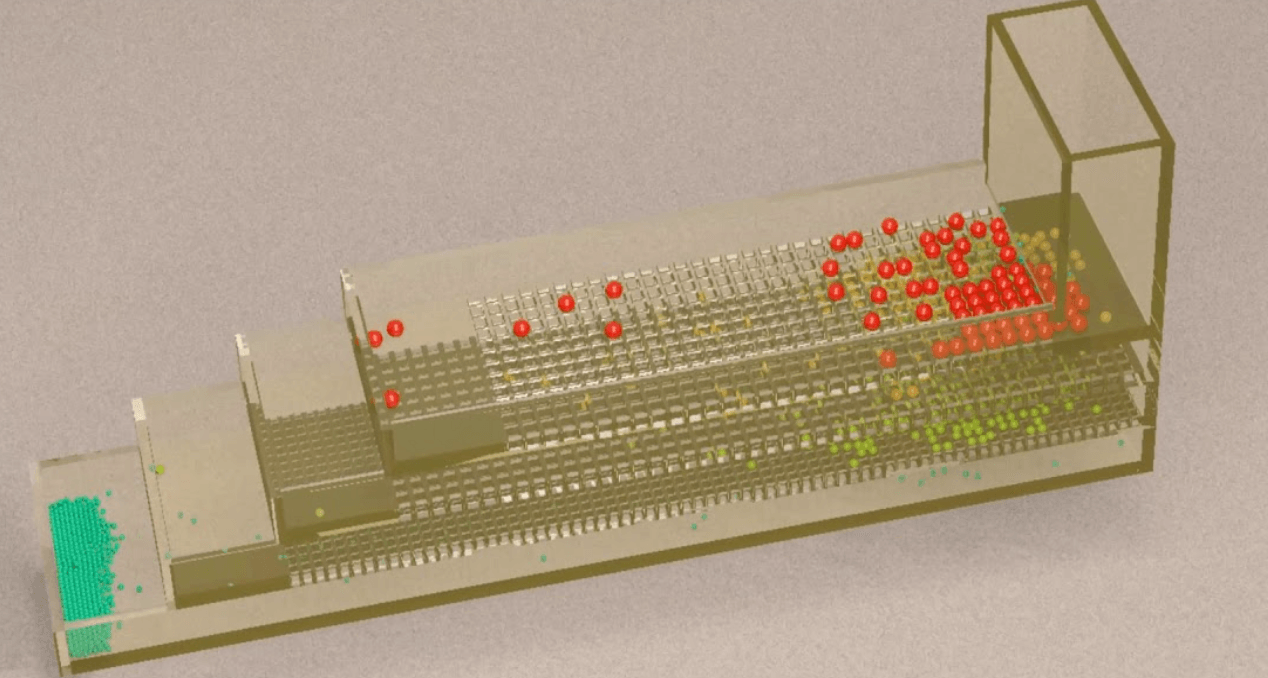 iGRAF-Simulation zur Separation unterschiedlicher Korngrößen